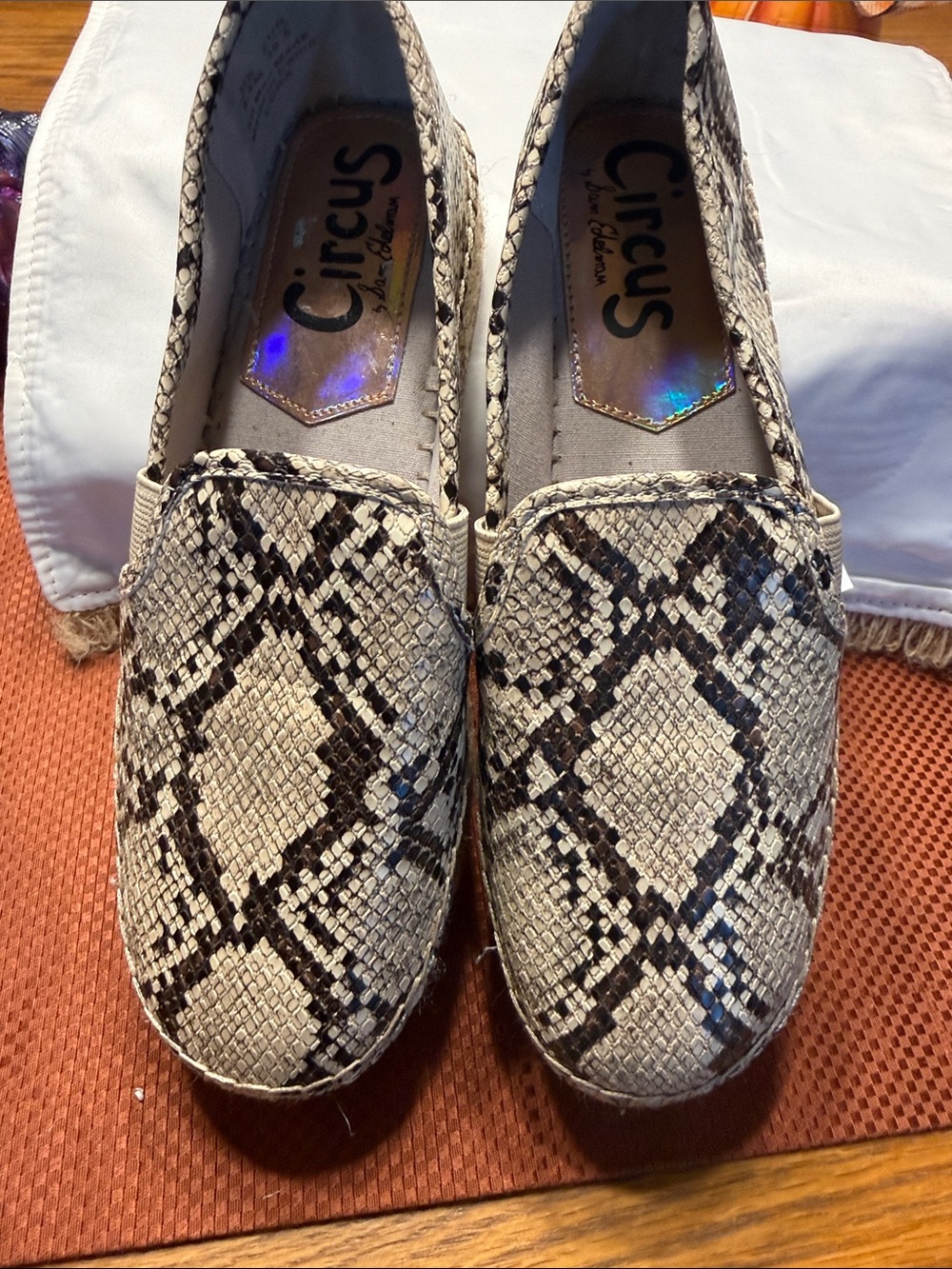 Circus by Sam Edelman Women's Snake-Print Slip-On Espadrilles - Black & Cream